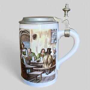 RARE VNT German Porcelain Pewter Lidded Mug Beer Stein Seltmann Weiden Bavaria